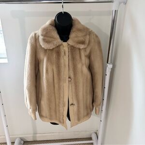 Vintage Tissavel of France Faux Fur Coat w/ Genuine Leather Trim